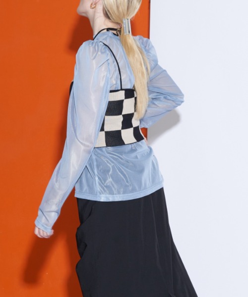 Solace（ソレイス）の「チェッカー柄ベアトップ（チューブトップ・レディース・ベージュ/ホワイト・FREE）」の5枚目の写真