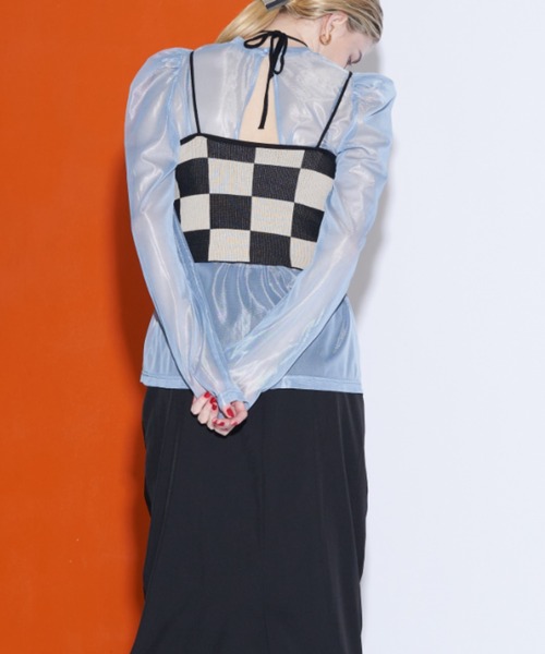 Solace（ソレイス）の「チェッカー柄ベアトップ（チューブトップ・レディース・ベージュ/ホワイト・FREE）」の4枚目の写真