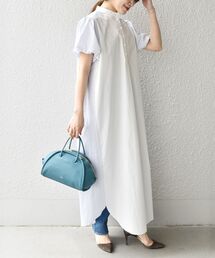 *〈手洗い可能〉ストレッチコンビネーションバルーンスリーブワンピース◆