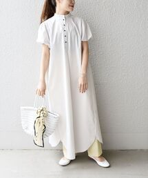 *〈手洗い可能〉ストレッチコンビネーションバルーンスリーブワンピース◆