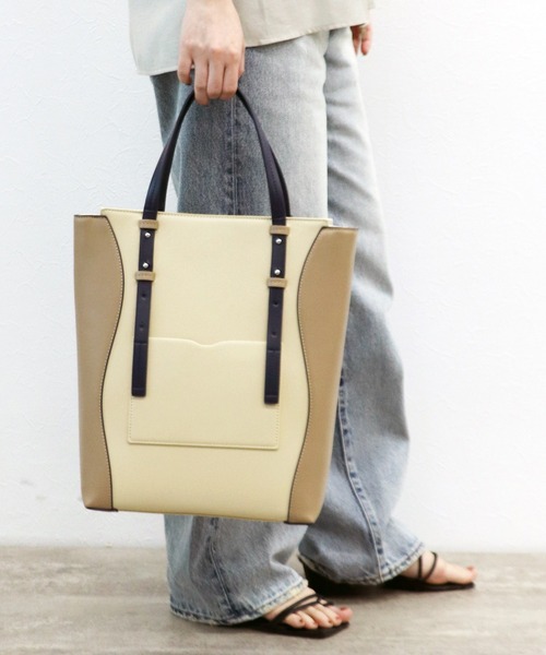 Casselini（キャセリーニ）の「【Casselini / キャセリーニ】リップルトートバッグ（トートバッグ・レディース・ベージュ/ブラック・FREE）」の2枚目の写真