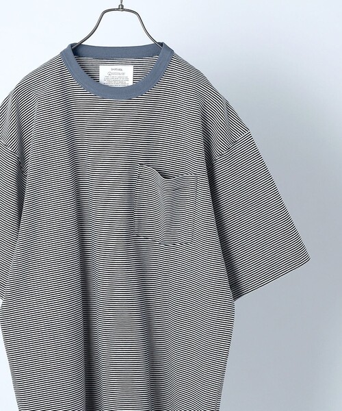 SHIPS any（シップス エニィ）の「*SHIPS any: 【ユニセックス】USAコットン マイクロボーダー リンガーネック 半袖 Tシャツ◇（Tシャツ/カットソー・メンズ・ネイビー/グレー/ブルー系/レンガ/グリーン/ダークブルー・SMALL/MEDIUM/LARGE/X-LARGE）」の4枚目の写真