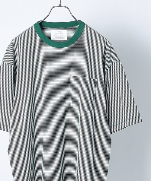 SHIPS any（シップス エニィ）の「*SHIPS any: 【ユニセックス】USAコットン マイクロボーダー リンガーネック 半袖 Tシャツ◇（Tシャツ/カットソー・メンズ・ネイビー/グレー/ブルー系/レンガ/グリーン/ダークブルー・SMALL/MEDIUM/LARGE/X-LARGE）」の2枚目の写真