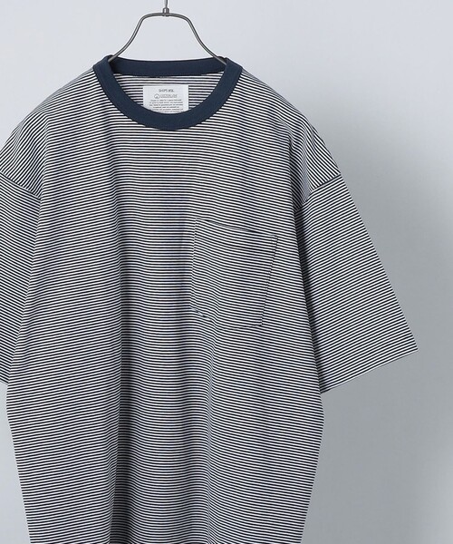 SHIPS any（シップス エニィ）の「*SHIPS any: 【ユニセックス】USAコットン マイクロボーダー リンガーネック 半袖 Tシャツ◇（Tシャツ/カットソー・メンズ・ネイビー/グレー/ブルー系/レンガ/グリーン/ダークブルー・SMALL/MEDIUM/LARGE/X-LARGE）」の7枚目の写真