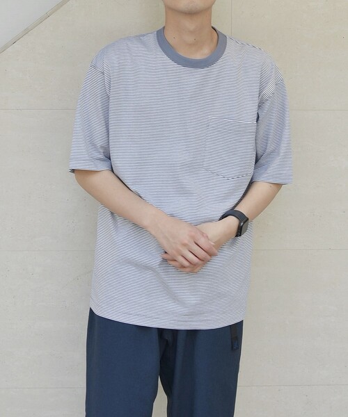 SHIPS any（シップス エニィ）の「*SHIPS any: 【ユニセックス】USAコットン マイクロボーダー リンガーネック 半袖 Tシャツ◇（Tシャツ/カットソー・メンズ・ネイビー/グレー/ブルー系/レンガ/グリーン/ダークブルー・SMALL/MEDIUM/LARGE/X-LARGE）」の21枚目の写真