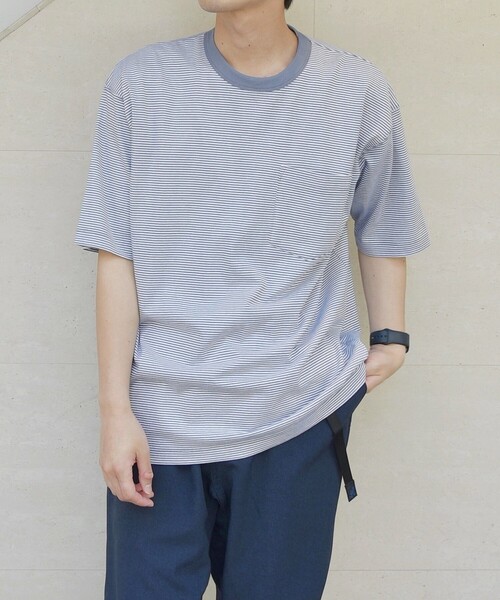 SHIPS any（シップス エニィ）の「*SHIPS any: 【ユニセックス】USAコットン マイクロボーダー リンガーネック 半袖 Tシャツ◇（Tシャツ/カットソー・メンズ・ネイビー/グレー/ブルー系/レンガ/グリーン/ダークブルー・SMALL/MEDIUM/LARGE/X-LARGE）」の22枚目の写真