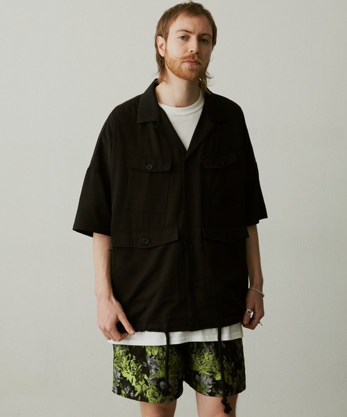 UNSELDs（アンセルズ）の「【UNSELDs アンセルズ】ドロップショルダーS/Sミリタリーシャツ（シャツ/ブラウス・メンズ・ダークグリーン/イエロー/ブラック・M/L）」の4枚目の写真