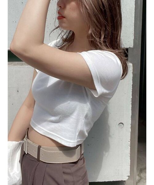 EVRIS（エヴリス）の「BASICシンプルショートTEE（Tシャツ/カットソー・レディース・ホワイト/グリーン/パープル/ブラック・FREE）」の2枚目の写真