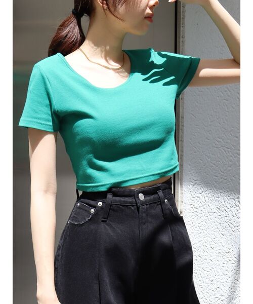 EVRIS（エヴリス）の「BASICシンプルショートTEE（Tシャツ/カットソー・レディース・ホワイト/グリーン/パープル/ブラック・FREE）」の4枚目の写真