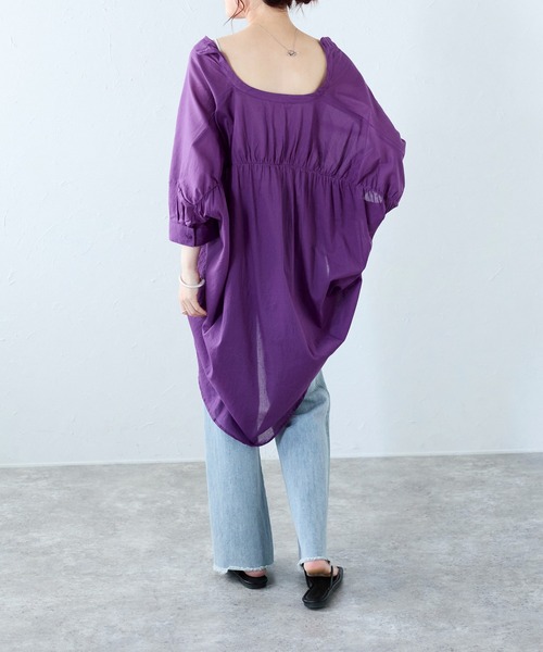 Fizz（フィズ）の「コットンボイルギャザーヨークブラウス（シャツ/ブラウス・レディース・ホワイト/ダークブルー/グレイッシュベージュ/チャコール/パープル/ブルー/ラベンダー/ライトカーキ/ブラック・M）」の8枚目の写真