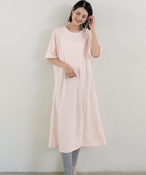 Doux Belle（ドゥーベル）の「半袖カットソーロングワンピース（ワンピース・レディース・ホワイト/ライトグレー/ブラック/ベージュ/ネイビー/ブラウン/ピンク/ライトグリーン/ダークグレー・LARGE）」の13枚目の写真