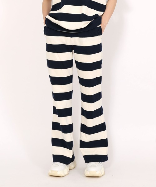 PUNYUS（プニュズ）の「ボーダーフレアパンツ（スウェットパンツ・レディース・オフホワイト/グリーン/オレンジ/ブルー/レッド/ブラック/ピンク・4/2/3/1）」の2枚目の写真