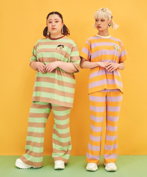 PUNYUS（プニュズ）の「ボーダーフレアパンツ（スウェットパンツ・レディース・オフホワイト/グリーン/オレンジ/ブルー/レッド/ブラック/ピンク・4/2/3/1）」の9枚目の写真