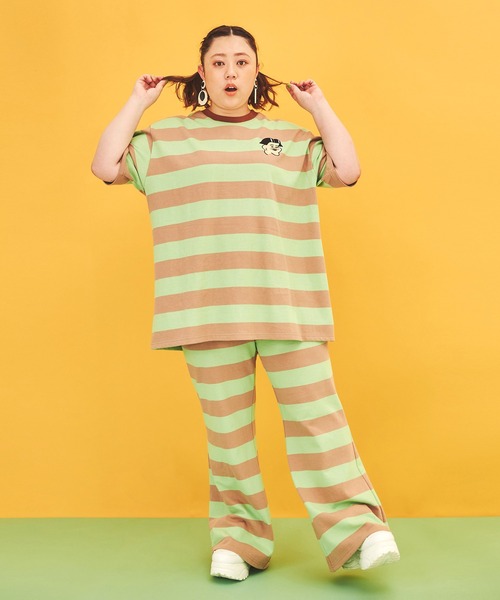 PUNYUS（プニュズ）の「ボーダーフレアパンツ（スウェットパンツ・レディース・オフホワイト/グリーン/オレンジ/ブルー/レッド/ブラック/ピンク・4/2/3/1）」の10枚目の写真