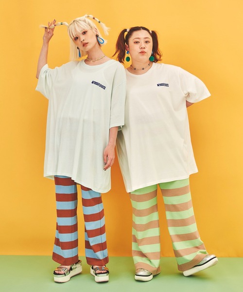 PUNYUS（プニュズ）の「ボーダーフレアパンツ（スウェットパンツ・レディース・オフホワイト/グリーン/オレンジ/ブルー/レッド/ブラック/ピンク・4/2/3/1）」の11枚目の写真