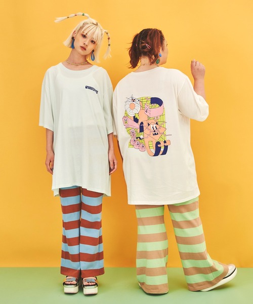 PUNYUS（プニュズ）の「ボーダーフレアパンツ（スウェットパンツ・レディース・オフホワイト/グリーン/オレンジ/ブルー/レッド/ブラック/ピンク・4/2/3/1）」の12枚目の写真