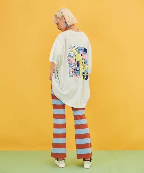 PUNYUS（プニュズ）の「ボーダーフレアパンツ（スウェットパンツ・レディース・オフホワイト/グリーン/オレンジ/ブルー/レッド/ブラック/ピンク・4/2/3/1）」の13枚目の写真