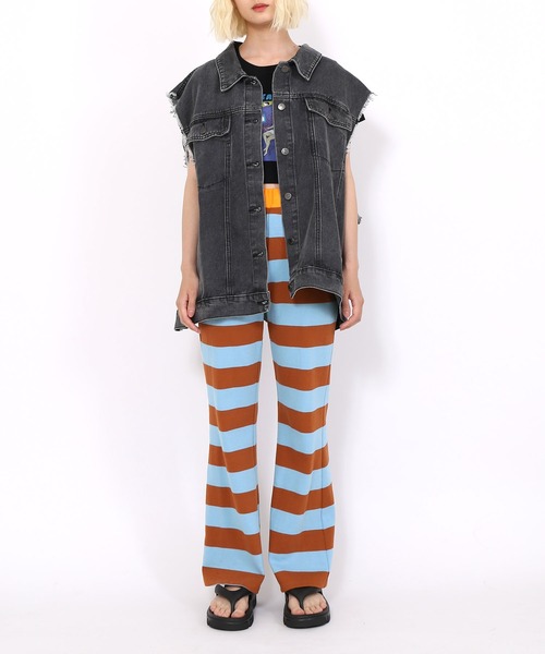 PUNYUS（プニュズ）の「ボーダーフレアパンツ（スウェットパンツ・レディース・オフホワイト/グリーン/オレンジ/ブルー/レッド/ブラック/ピンク・4/2/3/1）」の14枚目の写真