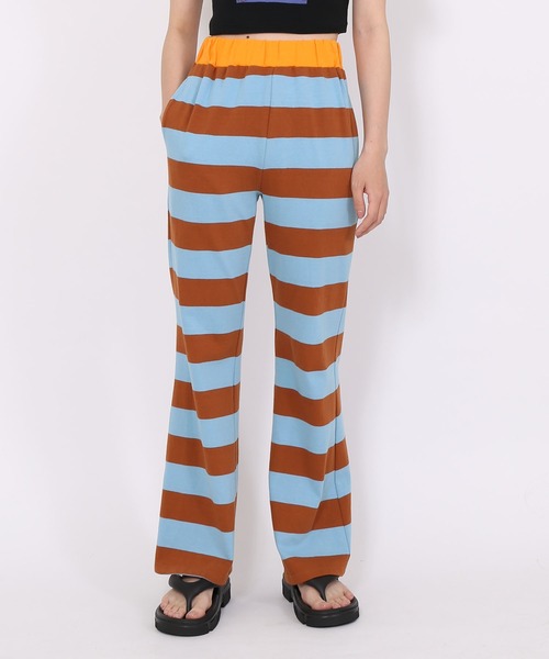 PUNYUS（プニュズ）の「ボーダーフレアパンツ（スウェットパンツ・レディース・オフホワイト/グリーン/オレンジ/ブルー/レッド/ブラック/ピンク・4/2/3/1）」の16枚目の写真