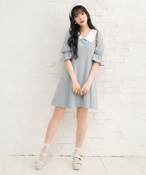 Newlyme(ニューリーミー)の「美シルエットミニワンピース(ワンピース・レディース・ブラック/ブルー/ブラック×ブラック/グレイッシュベージュ・SMALL/MEDIUM/LARGE/X-LARGE/XX-LARGE)」の8枚目の写真
