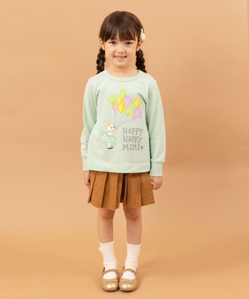 KP（ケーピー）の「日本製/mimiちゃんバルーンプリントと刺しゅうのミニ裏毛トレーナー(100～130cm)（スウェット・キッズ・ピンク/ミント/杢グレー・120cm/130cm/110cm/100cm）」の7枚目の写真