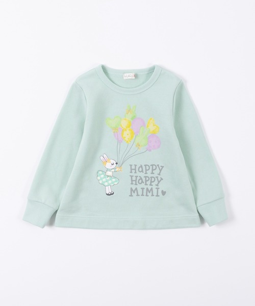 KP（ケーピー）の「日本製/mimiちゃんバルーンプリントと刺しゅうのミニ裏毛トレーナー(100～130cm)（スウェット・キッズ・ピンク/ミント/杢グレー・120cm/130cm/110cm/100cm）」の19枚目の写真