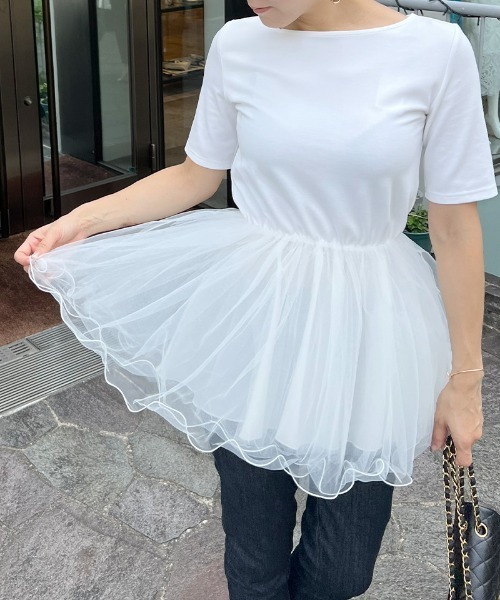 JENNE(ジェンヌ)の「ボリュームチュールカットソー(Tシャツ/カットソー・レディース・ホワイト/ブラック・SMALL/MEDIUM/LARGE/X-LARGE)」の16枚目の写真