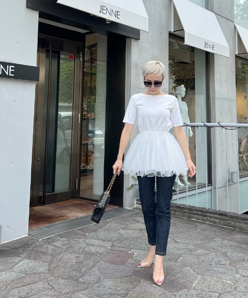 JENNE(ジェンヌ)の「ボリュームチュールカットソー(Tシャツ/カットソー・レディース・ホワイト/ブラック・SMALL/MEDIUM/LARGE/X-LARGE)」の14枚目の写真