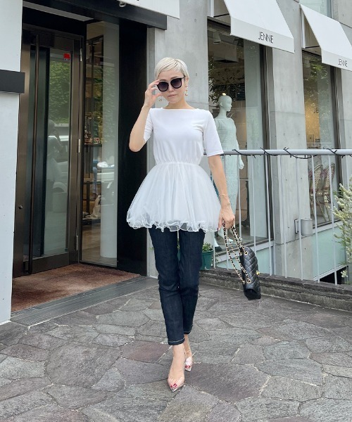 JENNE(ジェンヌ)の「ボリュームチュールカットソー(Tシャツ/カットソー・レディース・ホワイト/ブラック・SMALL/MEDIUM/LARGE/X-LARGE)」の11枚目の写真