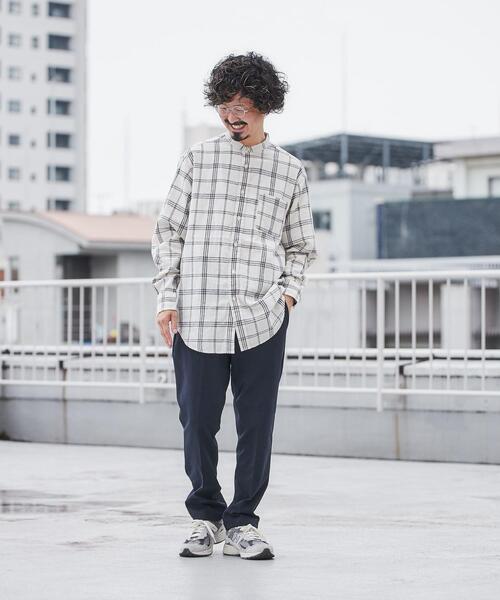 coen（コーエン）の「ウィンターリネンチェックバンドカラーシャツ（シャツ/ブラウス・メンズ・ネイビー/ダークブラウン/オフホワイト・X-LARGE/SMALL/LARGE/MEDIUM）」の14枚目の写真