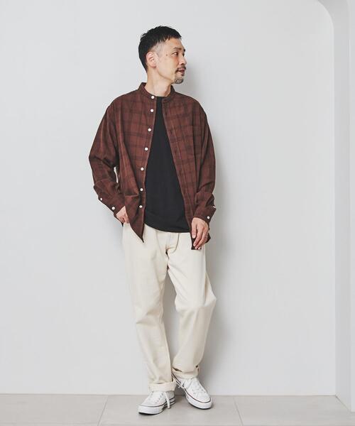 coen（コーエン）の「ウィンターリネンチェックバンドカラーシャツ（シャツ/ブラウス・メンズ・ネイビー/ダークブラウン/オフホワイト・X-LARGE/SMALL/LARGE/MEDIUM）」の12枚目の写真