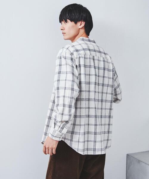 coen（コーエン）の「ウィンターリネンチェックバンドカラーシャツ（シャツ/ブラウス・メンズ・ネイビー/ダークブラウン/オフホワイト・X-LARGE/SMALL/LARGE/MEDIUM）」の10枚目の写真