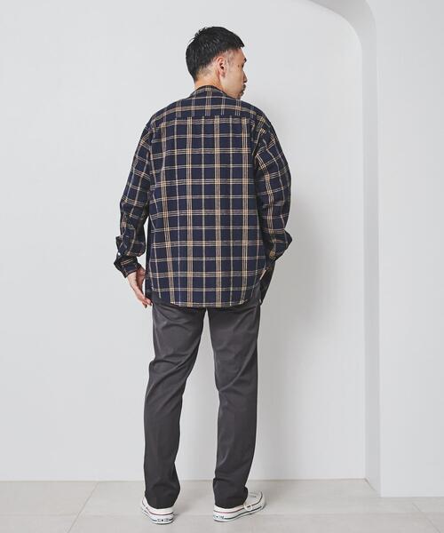 coen（コーエン）の「ウィンターリネンチェックバンドカラーシャツ（シャツ/ブラウス・メンズ・ネイビー/ダークブラウン/オフホワイト・X-LARGE/SMALL/LARGE/MEDIUM）」の7枚目の写真