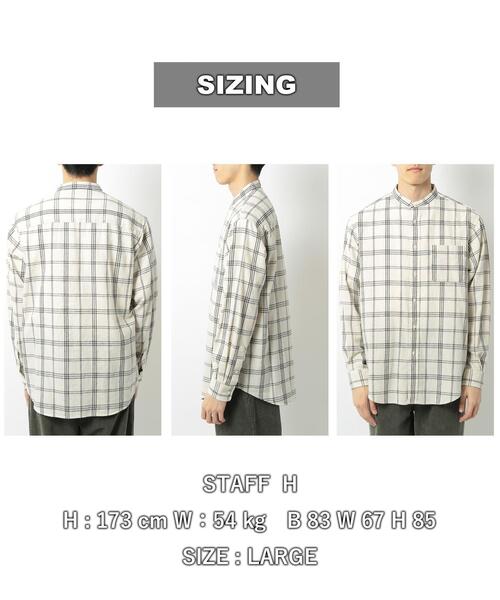 coen（コーエン）の「ウィンターリネンチェックバンドカラーシャツ（シャツ/ブラウス・メンズ・ネイビー/ダークブラウン/オフホワイト・X-LARGE/SMALL/LARGE/MEDIUM）」の5枚目の写真