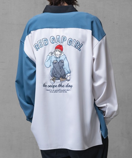 Red Cap Girl（レッドキャプガール）の「【a-r】〔Red Cap Girl/レッドキャップガール〕ナチュラルストレッチ イラスト刺繍 ルーズサイズシャツ　長袖（シャツ/ブラウス・メンズ・グレイッシュベージュ/ホワイト/グリーン/ブラック/ブルー/ブルー系その他/グリーン系その他/ブラック系その他/ベージュ/ホワイト系その他/その他/ダークグレー/ブラック系その他2/ブルー系その他2/ベージュ系その他/ホワイト系その他2/ライトグレー/ホワイト系1/その他1/ブルー系1/ブラック系1・LARGE/MEDIUM/X-LARGE）」の21枚目の写真