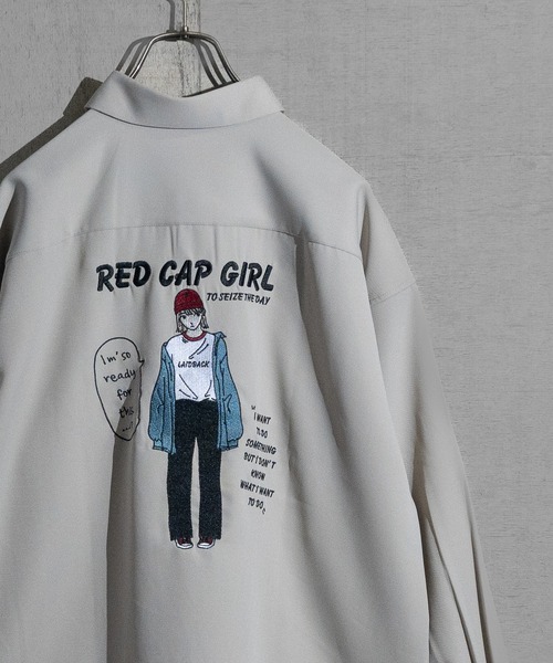 Red Cap Girl（レッドキャプガール）の「【a-r】〔Red Cap Girl/レッドキャップガール〕ナチュラルストレッチ イラスト刺繍 ルーズサイズシャツ　長袖（シャツ/ブラウス・メンズ・グレイッシュベージュ/ホワイト/グリーン/ブラック/ブルー/ブルー系その他/グリーン系その他/ブラック系その他/ベージュ/ホワイト系その他/その他/ダークグレー/ブラック系その他2/ブルー系その他2/ベージュ系その他/ホワイト系その他2/ライトグレー/ホワイト系1/その他1/ブルー系1/ブラック系1・LARGE/MEDIUM/X-LARGE）」の11枚目の写真