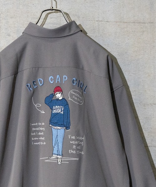 Red Cap Girl（レッドキャプガール）の「【a-r】〔Red Cap Girl/レッドキャップガール〕ナチュラルストレッチ イラスト刺繍 ルーズサイズシャツ　長袖（シャツ/ブラウス・メンズ・グレイッシュベージュ/ホワイト/グリーン/ブラック/ブルー/ブルー系その他/グリーン系その他/ブラック系その他/ベージュ/ホワイト系その他/その他/ダークグレー/ブラック系その他2/ブルー系その他2/ベージュ系その他/ホワイト系その他2/ライトグレー/ホワイト系1/その他1/ブルー系1/ブラック系1・LARGE/MEDIUM/X-LARGE）」の13枚目の写真