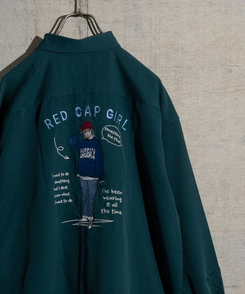 Red Cap Girl（レッドキャプガール）の「【a-r】〔Red Cap Girl/レッドキャップガール〕ナチュラルストレッチ イラスト刺繍 ルーズサイズシャツ　長袖（シャツ/ブラウス・メンズ・グレイッシュベージュ/ホワイト/グリーン/ブラック/ブルー/ブルー系その他/グリーン系その他/ブラック系その他/ベージュ/ホワイト系その他/その他/ダークグレー/ブラック系その他2/ブルー系その他2/ベージュ系その他/ホワイト系その他2/ライトグレー/ホワイト系1/その他1/ブルー系1/ブラック系1・LARGE/MEDIUM/X-LARGE）」の14枚目の写真
