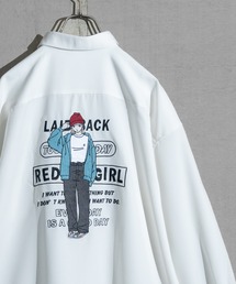 【1】〔Red Cap Girl/レッドキャップガール〕ナチュラルストレッチ イラスト刺繍 ルーズサイズシャツ　長袖