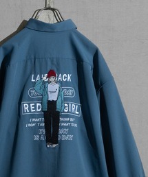 【1】〔Red Cap Girl/レッドキャップガール〕ナチュラルストレッチ イラスト刺繍 ルーズサイズシャツ 長袖