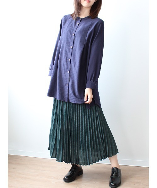 MB mint breeze(エムビーミントブリーズ)の「【M~5L 大きいサイズ】バンドカラー タック チュニック ブラウス(チュニック・レディース・クリーム/ネイビー/ブルー・3L/4L/LL/L/5L/M)」の11枚目の写真