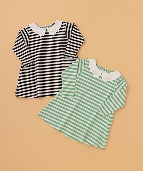 kladskap(クレードスコープ)の「ネコ衿ボーダーワンピース(ワンピース・キッズ・アイボリー/グリーン・90cm/100cm/110cm/80cm/120cm)」の10枚目の写真