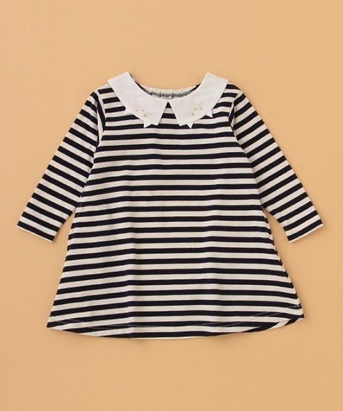 kladskap(クレードスコープ)の「ネコ衿ボーダーワンピース(ワンピース・キッズ・アイボリー/グリーン・90cm/100cm/110cm/80cm/120cm)」の11枚目の写真