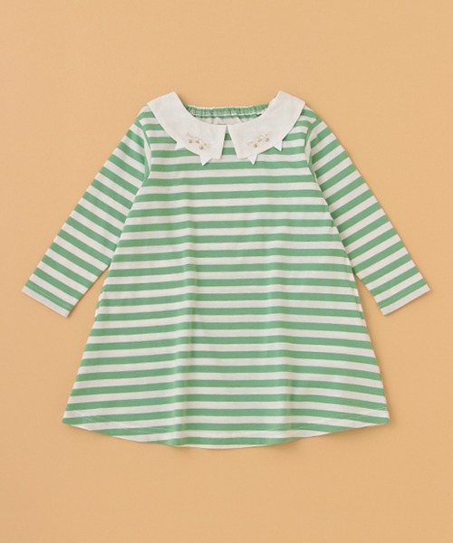 kladskap(クレードスコープ)の「ネコ衿ボーダーワンピース(ワンピース・キッズ・アイボリー/グリーン・90cm/100cm/110cm/80cm/120cm)」の12枚目の写真