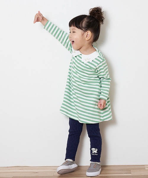 kladskap(クレードスコープ)の「ネコ衿ボーダーワンピース(ワンピース・キッズ・アイボリー/グリーン・90cm/100cm/110cm/80cm/120cm)」の16枚目の写真