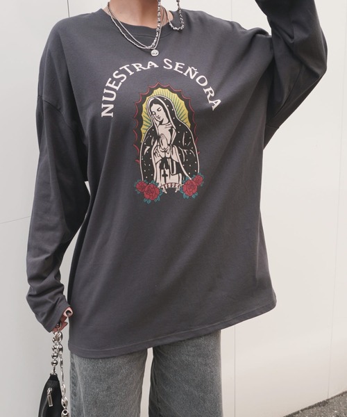 ARCHIVER(アーカイバ)の「【Bz】グアダルーペマリアプリントユニセックスBIGロンT(RZ)(Tシャツ/カットソー・レディース・ブラック/オフホワイト/スミクロ・FREE)」の3枚目の写真