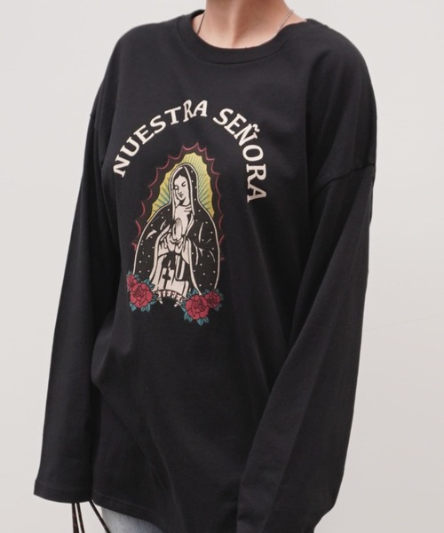 ARCHIVER(アーカイバ)の「【Bz】グアダルーペマリアプリントユニセックスBIGロンT(RZ)(Tシャツ/カットソー・レディース・ブラック/オフホワイト/スミクロ・FREE)」の1枚目の写真
