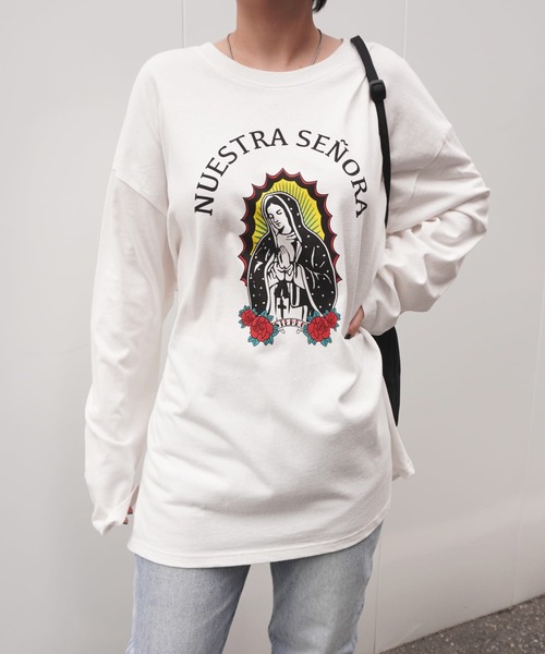 ARCHIVER(アーカイバ)の「【Bz】グアダルーペマリアプリントユニセックスBIGロンT(RZ)(Tシャツ/カットソー・レディース・ブラック/オフホワイト/スミクロ・FREE)」の5枚目の写真