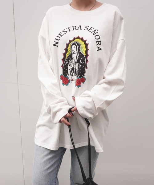 ARCHIVER(アーカイバ)の「【Bz】グアダルーペマリアプリントユニセックスBIGロンT(RZ)(Tシャツ/カットソー・レディース・ブラック/オフホワイト/スミクロ・FREE)」の6枚目の写真