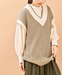 配色VネックBIGニットベスト
